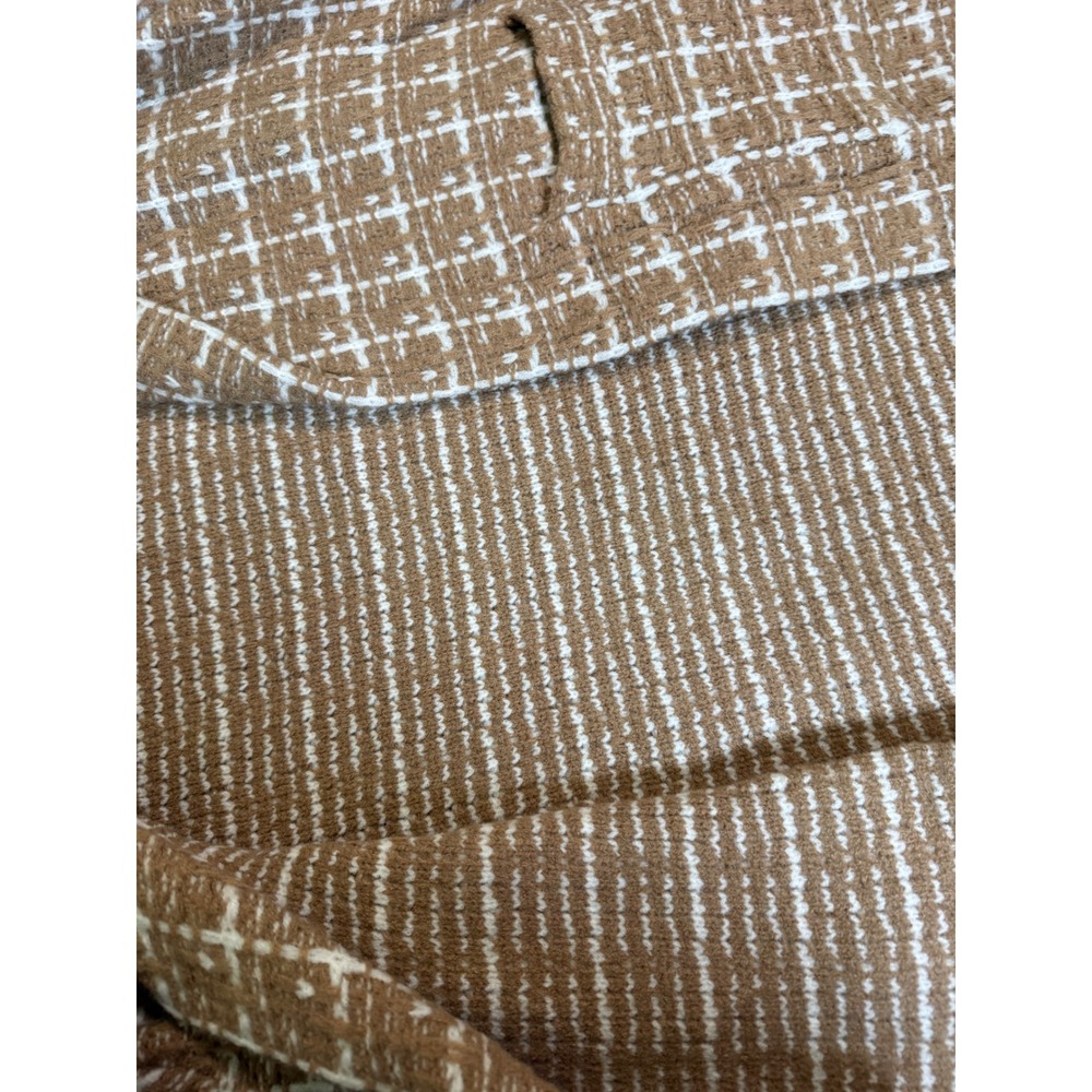 NWT Lulus Size Medium Cozy Conditions Tan White Knit Plaid Coatigan Pockets - Picture 7 of 11